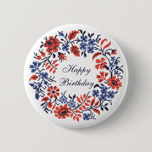 Happy Birthday Flowers cycle 6 Cm Round Badge
