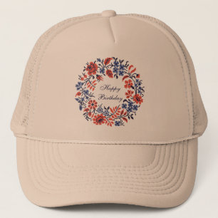 Happy Birthday Flowers cycle Trucker Hat