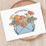 Happy Birthday Flowers Illustrated Postcard<br><div class="desc">Celebrate birthdays with a personalised touch using our vibrant "Happy Birthday" postcard featuring an enchanting illustration of an overflowing envelope adorned with blooming flowers. Express your warm wishes in style as you customise this charming postcard with your own heartfelt message. Whether near or far, send your birthday greetings with this...</div>