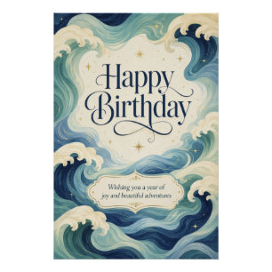 Happy Birthday Flowing Ocean Waves Poster