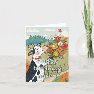 Happy birthday folk art cow foldet card