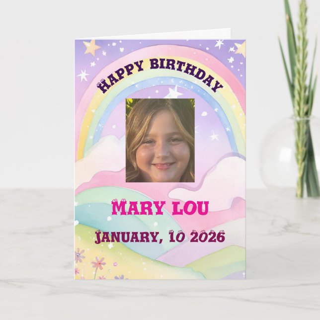 Happy birthday for a young girl colour me card (Front)