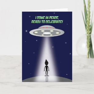 Happy Birthday For Anyone Alien and UFO Holiday Card