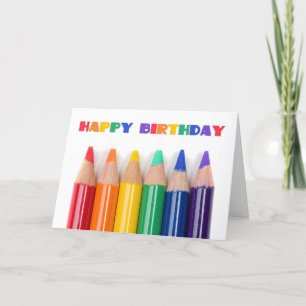 Happy Birthday For Anyone Rainbow Coloured Pencils Holiday Card