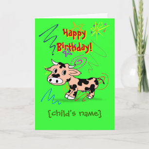 Happy Birthday for Child with cartoon cow Card
