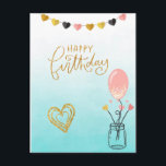 Happy Birthday for Her Postcard<br><div class="desc">Postcard style happy birthday greetings featuring a string of hearts.</div>