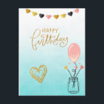 Happy Birthday for Her Postcard<br><div class="desc">Postcard style happy birthday greetings featuring a string of hearts.</div>