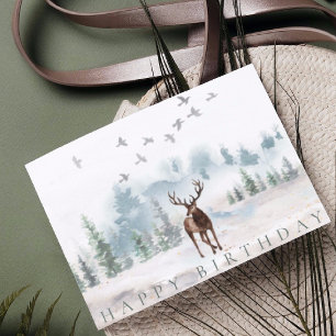 Happy Birthday for Him Watercolor Forest Card