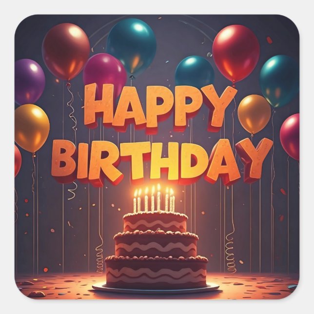 Happy Birthday for Kids - Colourful Balloons Cake  Square Sticker (Front)