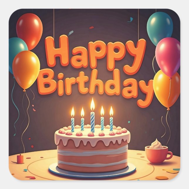 Happy Birthday for Kids - Colourful Balloons Cake  Square Sticker (Front)