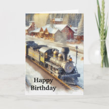 Happy Birthday For Men Vintage Train in Winter 