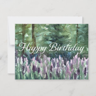 Happy Birthday Forest Wildflowers Watercolor Art Postcard