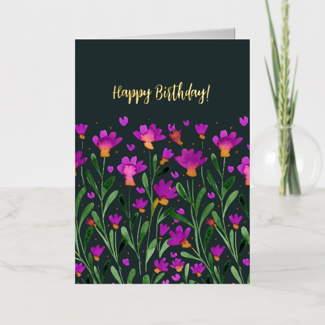 Happy Birthday forget me not flowers Foil Holiday Card (Front)