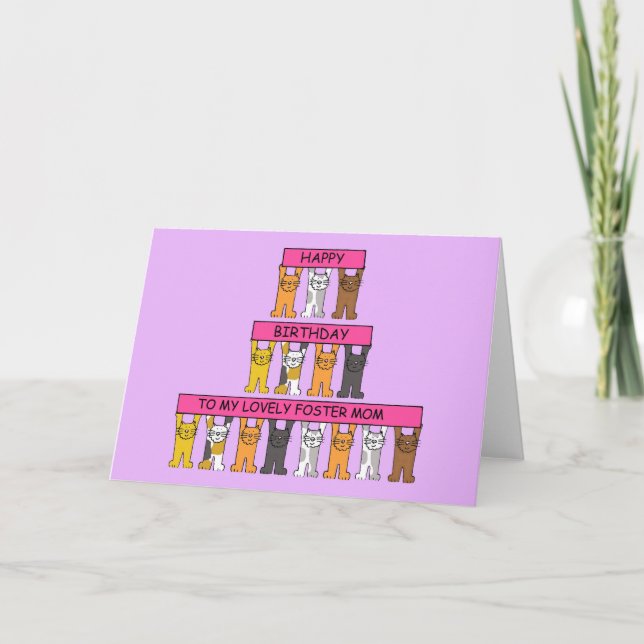 Happy Birthday Foster Mum, Cartoon Cats. Card (Front)