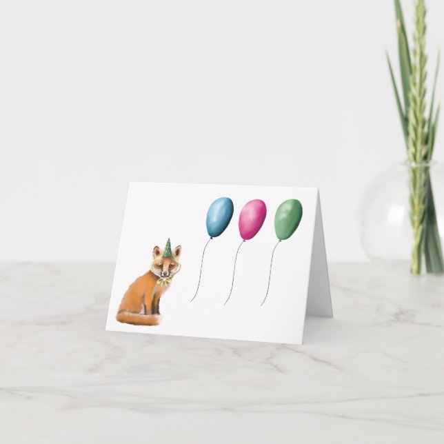 Happy Birthday Fox and Balloons greeting card (Front)