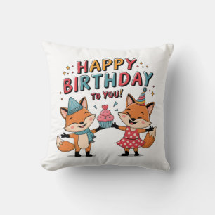 Happy Birthday Foxes Cushion