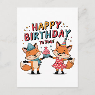 Happy Birthday Foxes Postcard