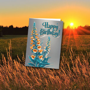 Happy Birthday Foxglove Flowers Botanical Art Card