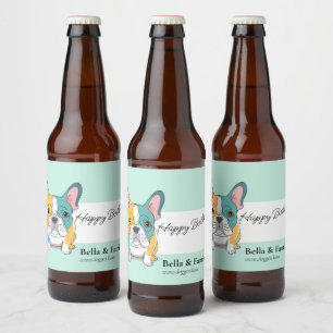 Happy Birthday French Bulldog Beer Bottle Label