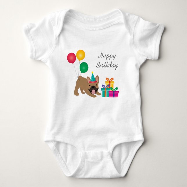 Happy Birthday French Bulldog Colorful Baby Bodysuit (Front)