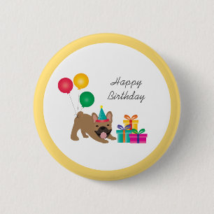 Happy Birthday French Bulldog Colourful 6 Cm Round Badge