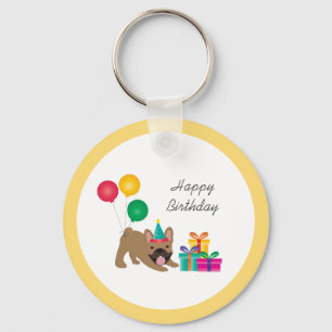 Happy Birthday French Bulldog Colourful Key Ring