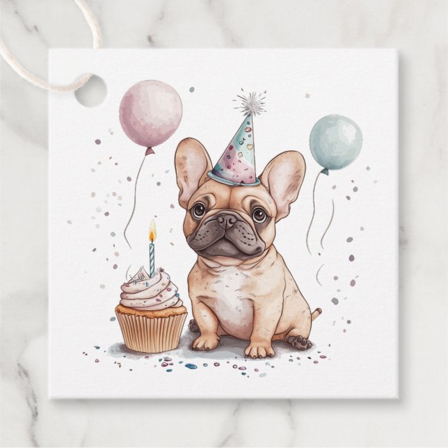 Happy Birthday French Bulldog Favour Tags (Front)