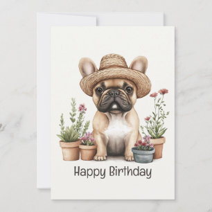 Happy Birthday French Bulldog Gardening Flower Pot Card