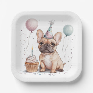 Happy Birthday French Bulldog Paper Plate