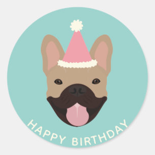 Happy Birthday French Bulldog Party Hat Classic Round Sticker