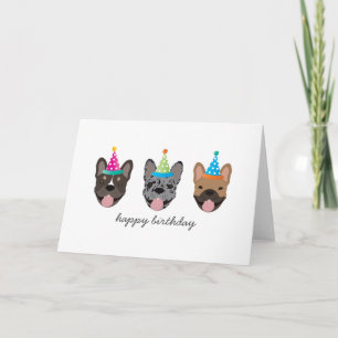 Happy Birthday French Bulldog Party Hats Card