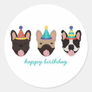 Happy Birthday French Bulldog Party Hats Classic Round Sticker