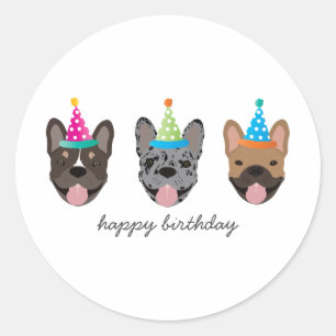 Happy Birthday French Bulldog Party Hats Classic Round Sticker