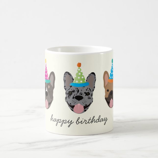 Happy Birthday French Bulldog Party Hats Coffee Mug (Center)