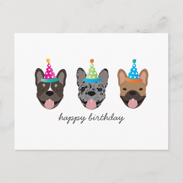 Happy Birthday French Bulldog Party Hats Postcard (Front)
