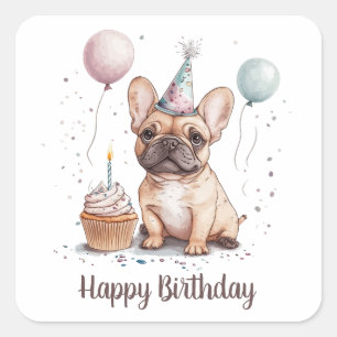 Happy Birthday French Bulldog Square Sticker