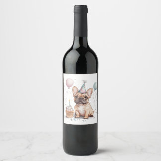 Happy Birthday French Bulldog Wine Label