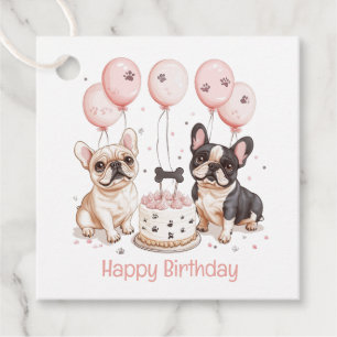 Happy Birthday French Bulldogs Birthday Cake Pink Favour Tags