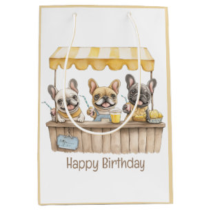 Happy Birthday French Bulldogs Lemonade Stand Medium Gift Bag