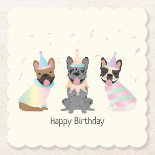 Happy Birthday French Bulldogs Paper Coaster