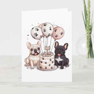 Happy Birthday French Bulldogs Party Hats Card