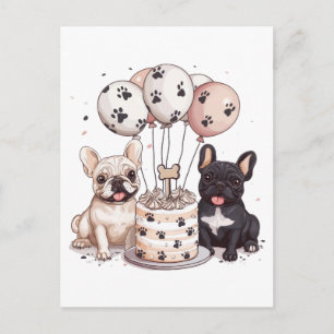 Happy Birthday French Bulldogs Party Hats Postcard