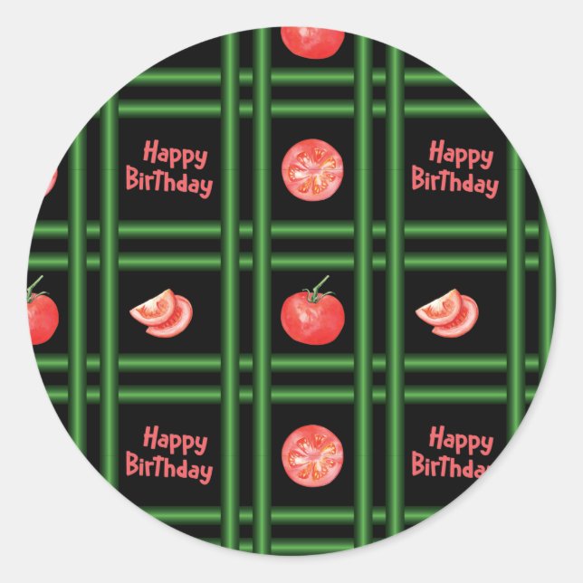 Happy Birthday - Fresh Tomato Pattern Classic Round Sticker (Front)