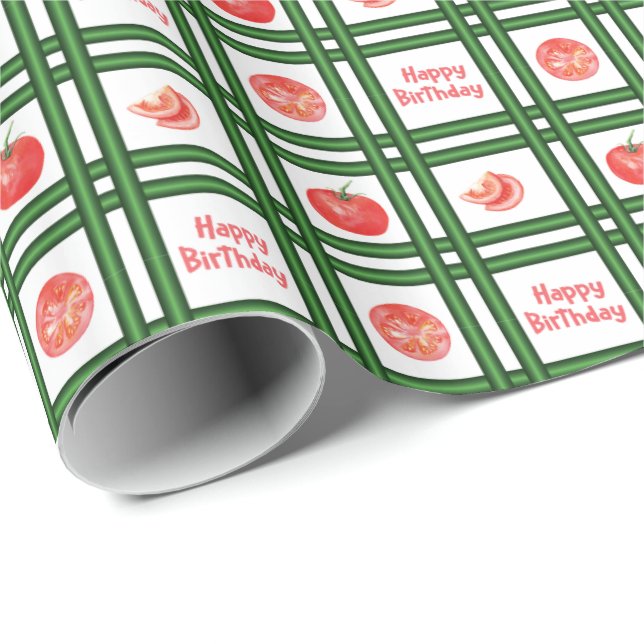 Happy Birthday - Fresh Tomato Pattern Wrapping Paper (Roll Corner)