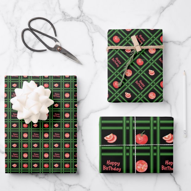 Happy Birthday - Fresh Tomato Pattern Wrapping Paper Sheet (Front)