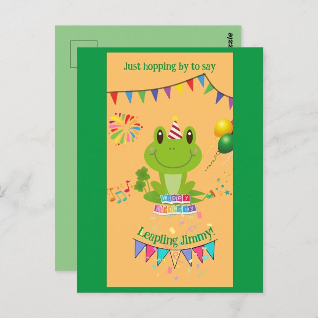 Happy Birthday Frog Banners Balloon Fireworks Postcard (Front/Back)