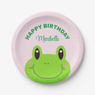 Happy Birthday Frog Cute Pink Paper Plate