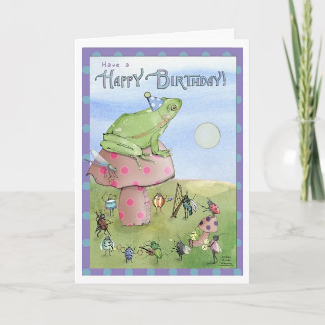 Happy Birthday Frog on a Mushroom Card (Front)