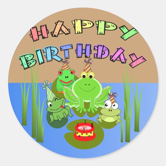 happy birthday frog party classic round sticker (Front)