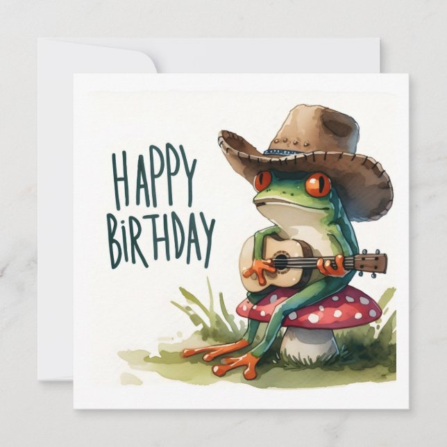 Happy Birthday Frog Playing Guitar Card (Front)